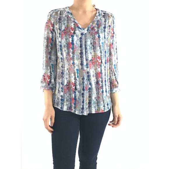 Liz Claiborne Tops - Liz Claiborne Blouse Womens Multicolor Print 3/4 Sleeve Semi Sheer Top Size PS